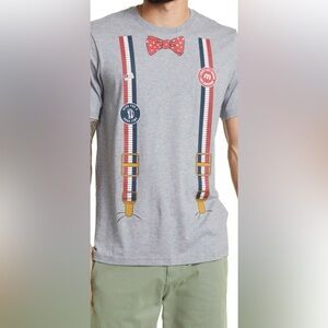 Travis Mathew Gray T-Shirt with Red and Blue Suspenders Design